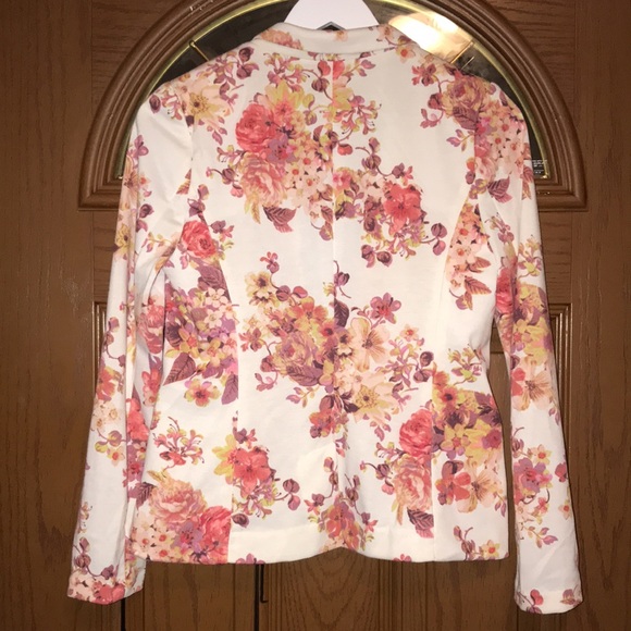LC Lauren Conrad Cream & Multicolor Autumn Floral Single Button Blazer Jacket - Picture 11 of 15